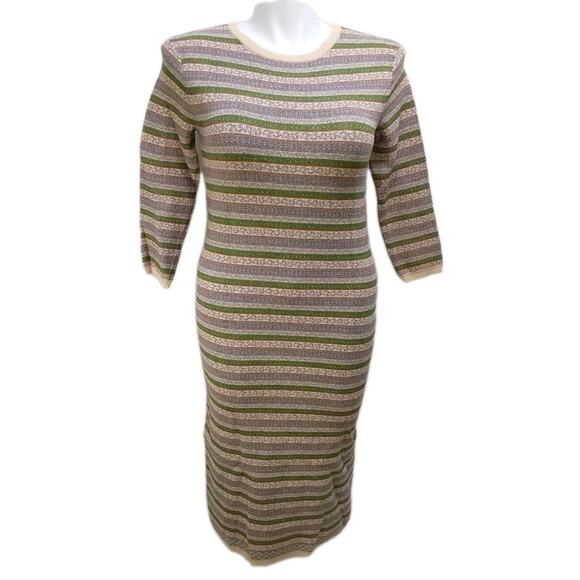 Sweet Baby Jamie Large Cream/Green/Gray 3/4 Sleeve Heavy Knit Dress #D70 - Picture 1 of 5